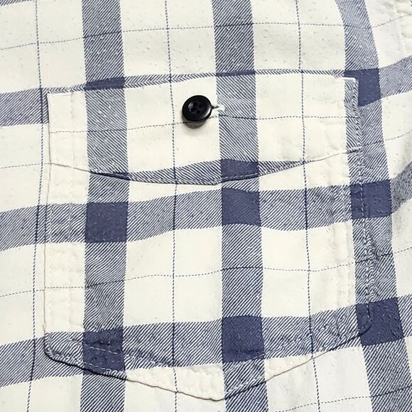 LL‎ Bean Flannel Shirt Mens Small White Blue Slightly Fitted Plaid Long Sleeve - Picture 4 of 9